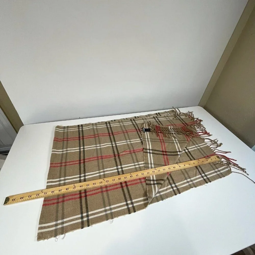 Steve Madden Plaid Rectangle Muffler Scarf Womens One Size Brown‎ Fringe Trim